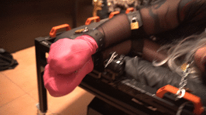 www.bondagecrossdresser.com - Bedbound with Belts and Pink Bondage Mittens thumbnail